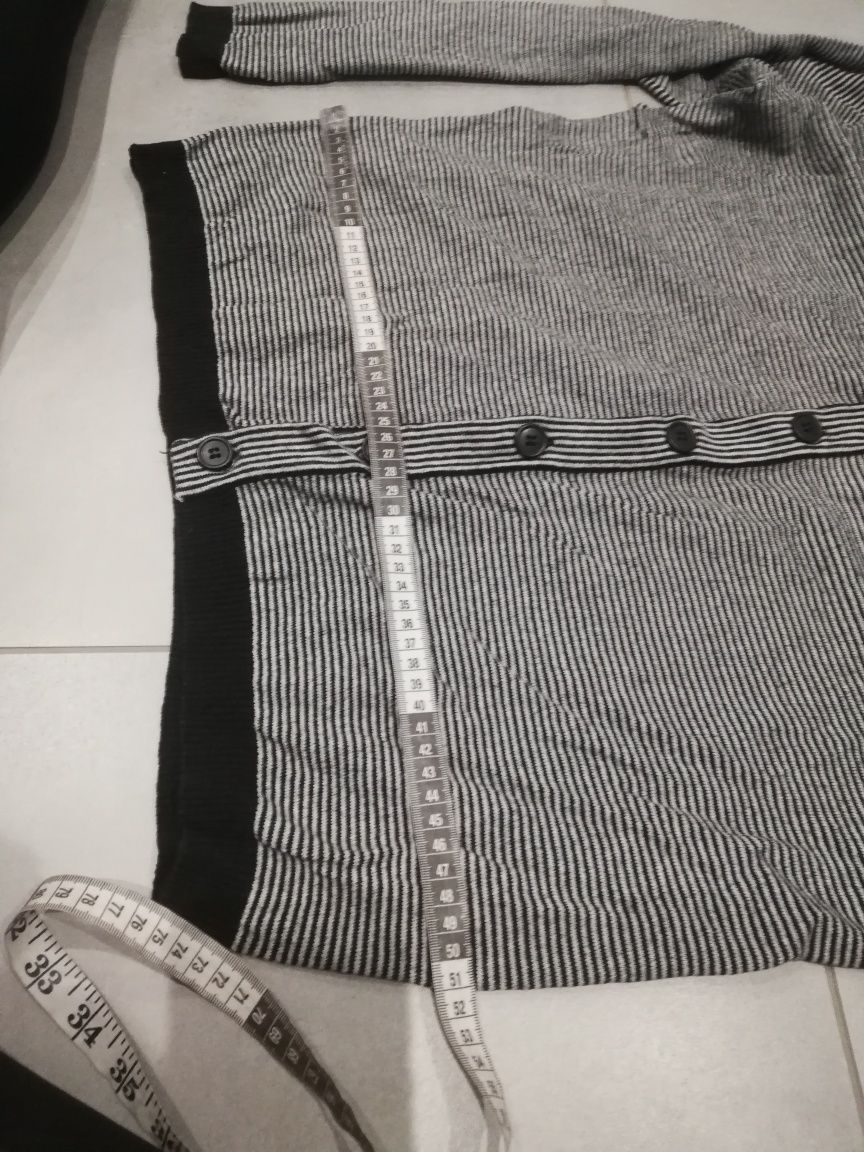 R. XL XXL męski sweter kardigan zapinany czarno biały w paseczki