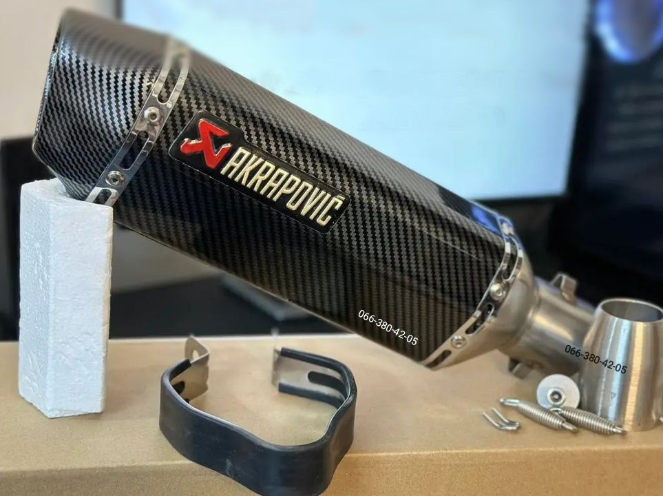 Прямоточний мото вихлоп 37 Akrapovic глушник Альфа Форт флейта наклейк