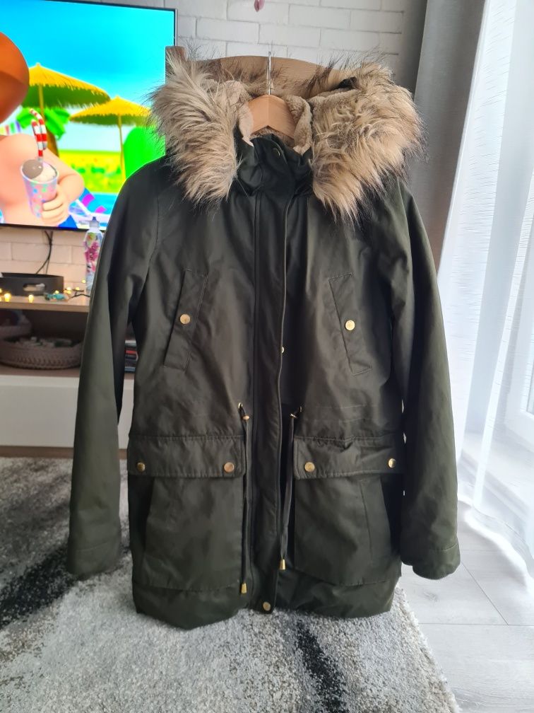 Parka khaki ciepła Cropp r. XS super stan z kapturem wygodna