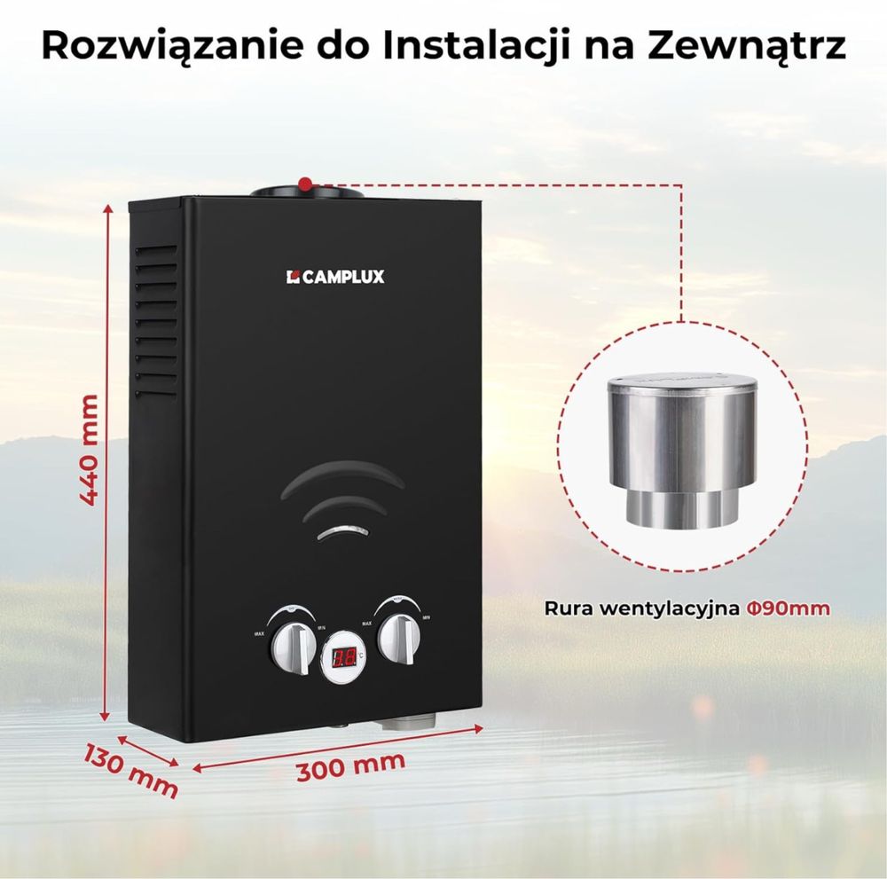 Camplux BW158BC Gazowy Podgrzewacz Wody, 6 Litrów, butan/propan 12kW
