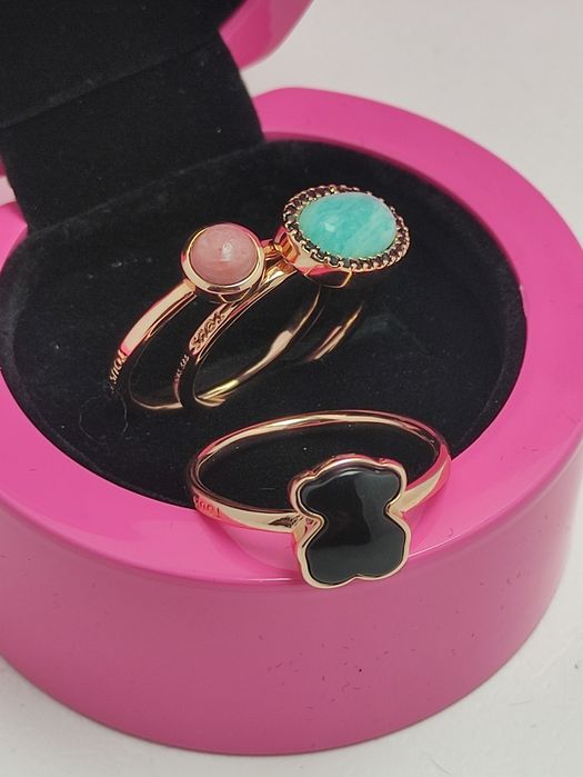 Komplet 3 pierścionków 19 z misiem różowe srebro vermeil 925