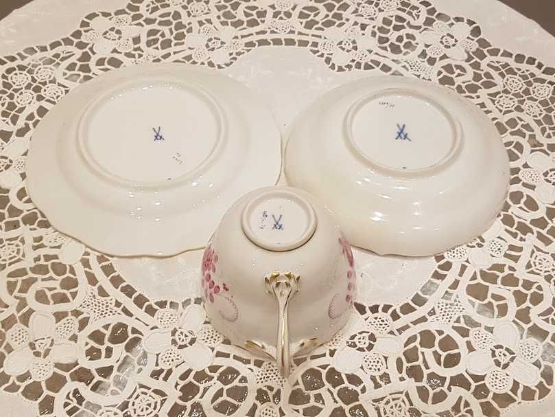 Zestaw śniadaniowy, trio (215 ml) porcelana królewska Miśnia (Meissen)