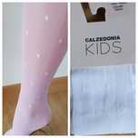 2 szt rajstopy Calzedonia kids 10/13 białe w kropki dżety