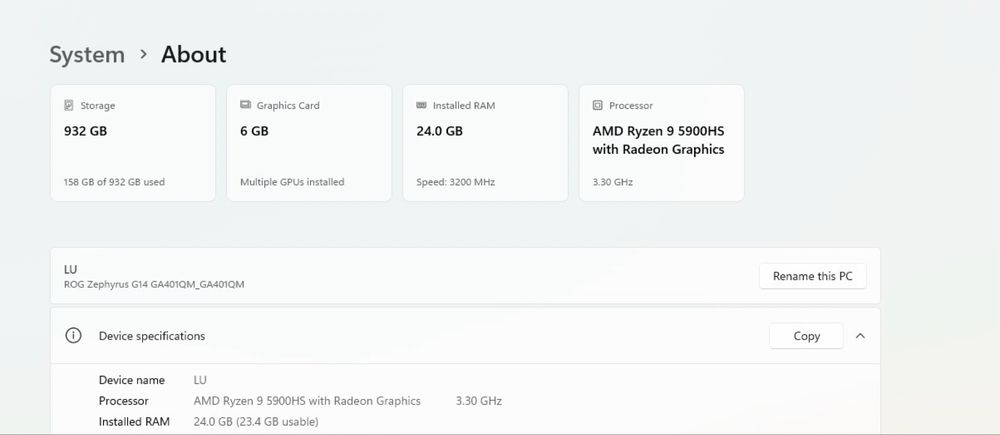 Asus Rog Zephyrus G14 - 24 GB RAM | GTX 3060 | 1TB - Gaming
