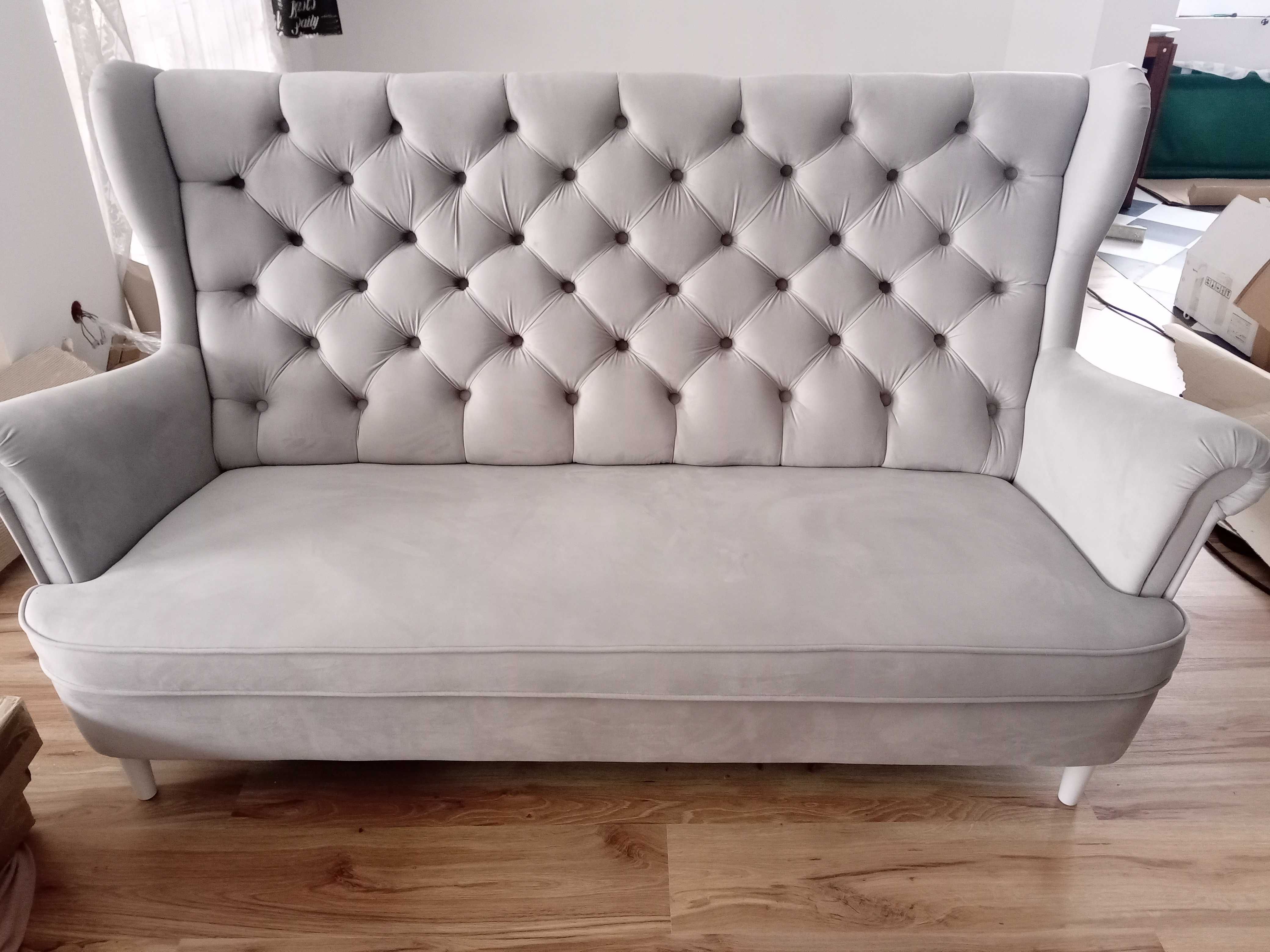 Kanapa sofa uszak trzyosobowa nierozkładana jasno szara