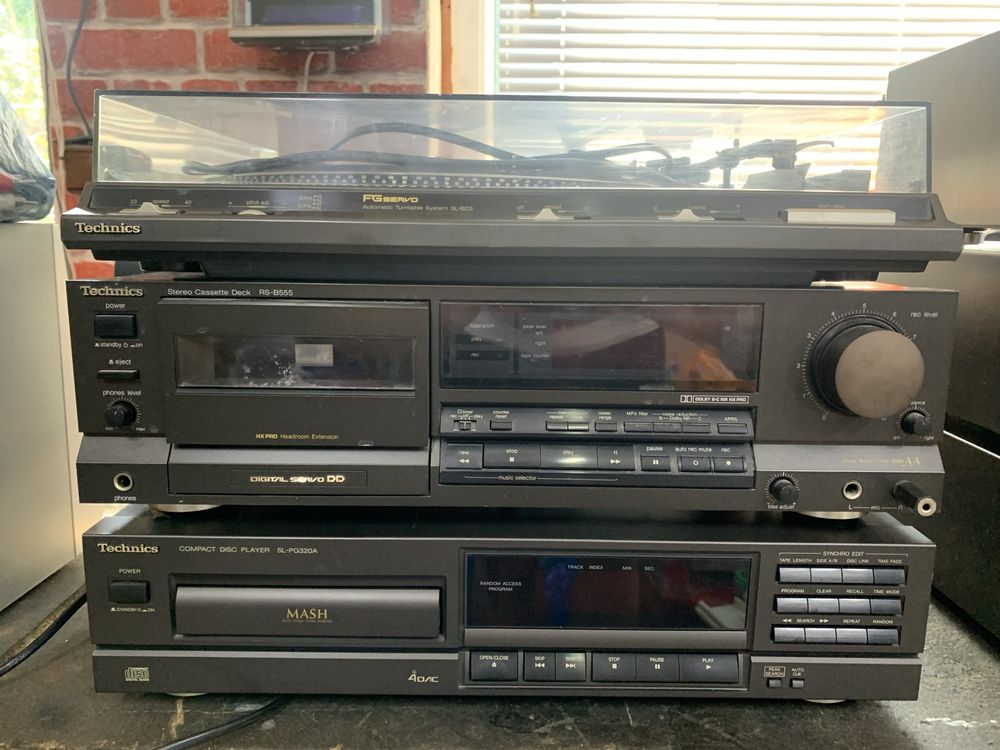 Wieża Technics, 6 elementów, gramofon, syntezator, wzmacniacz, radio