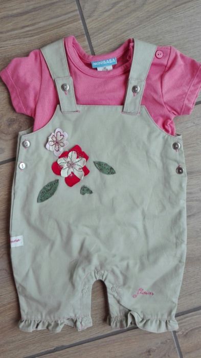 NOWY śliczny komplet na lato ogrodniczki-rampersy i koszulka rozm. 68