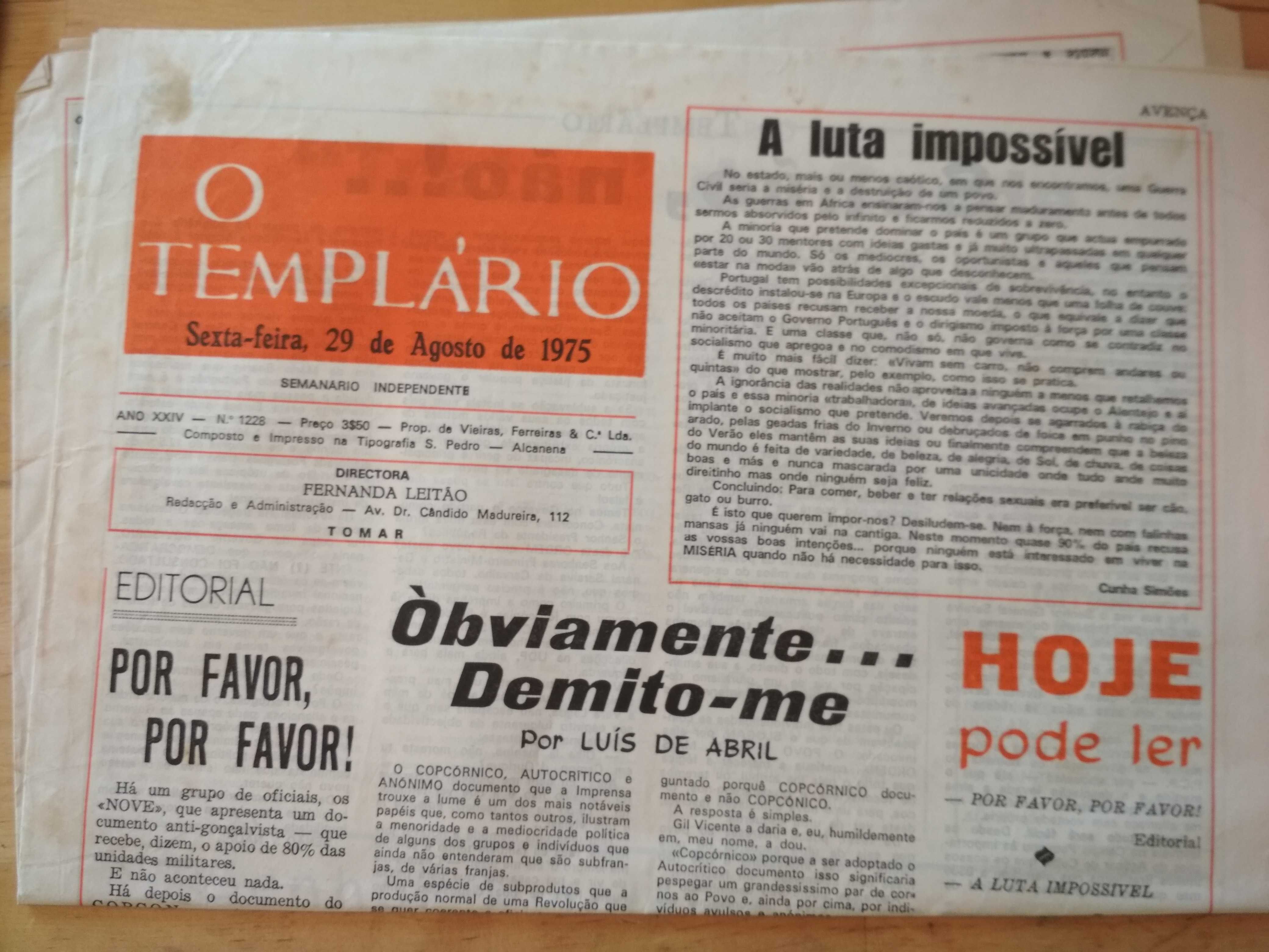 jornais O templário, 1975 e 1976