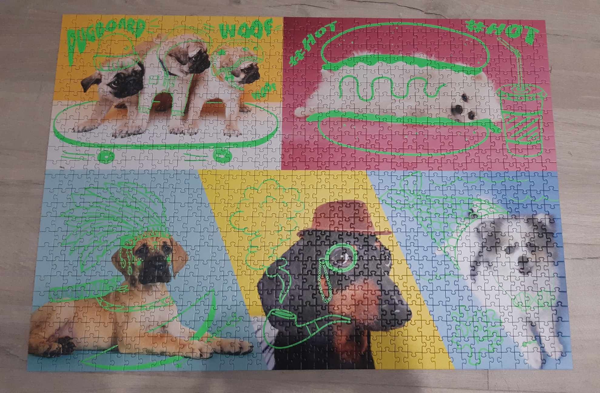 KOMPLETNE puzzle 1000 el. Trefl "Odlotowe psy" Neon color line