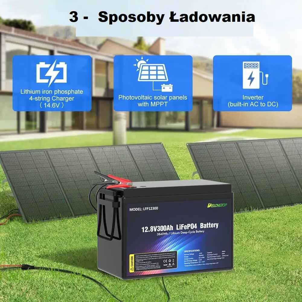 12,8V 300Ah  12V 3840Wh LiFePO4 Bateria Bluetooth Aplikacja