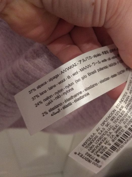 Liliowy sweter sukienka oversize wełniana liliowa wełna alpaka ZARA