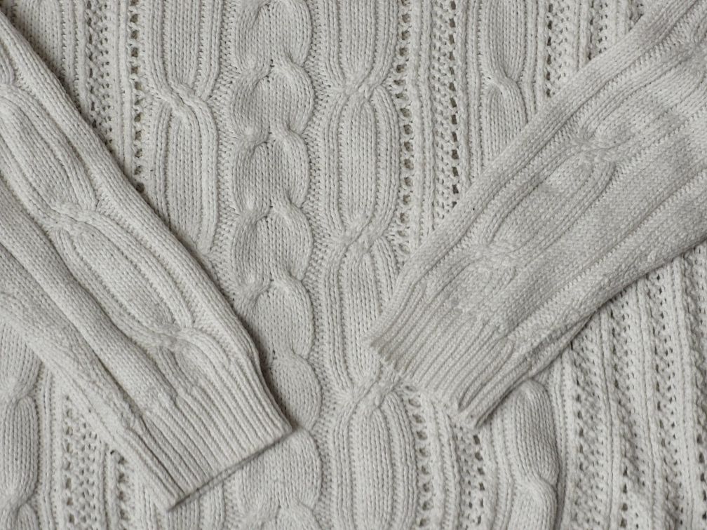 Sweter damski we wzór warkoczy biały gruby splot 38/M M&S ciepły