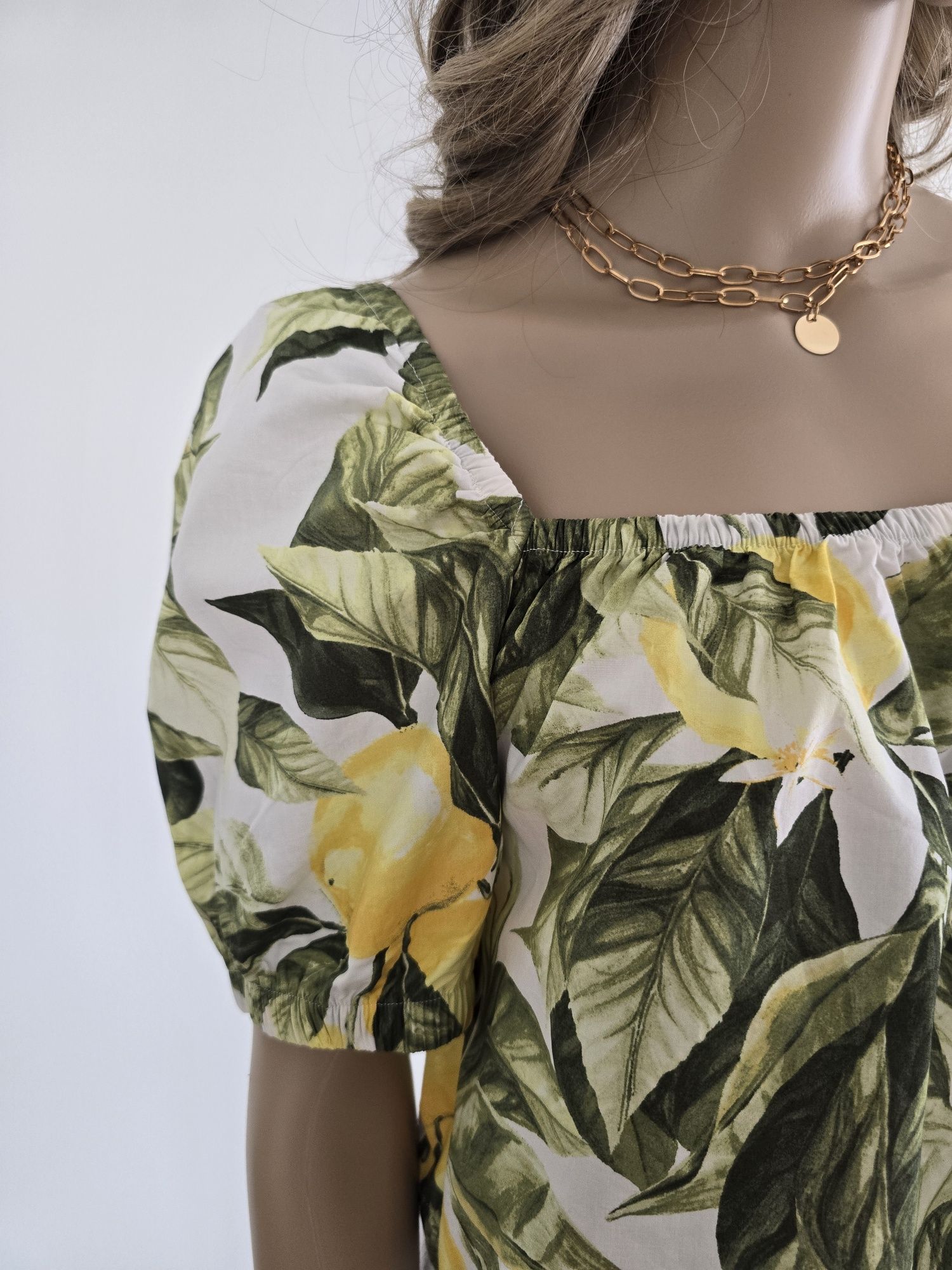 Bluzka kwiaty crop top 38 M bawełna H&M cytryny marszczona letnia