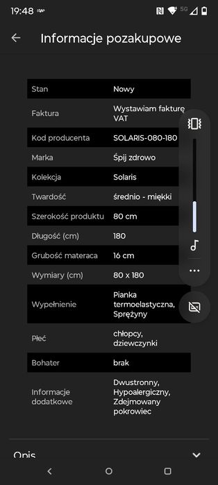 Materac 180x80 SOLARIS cisco memory