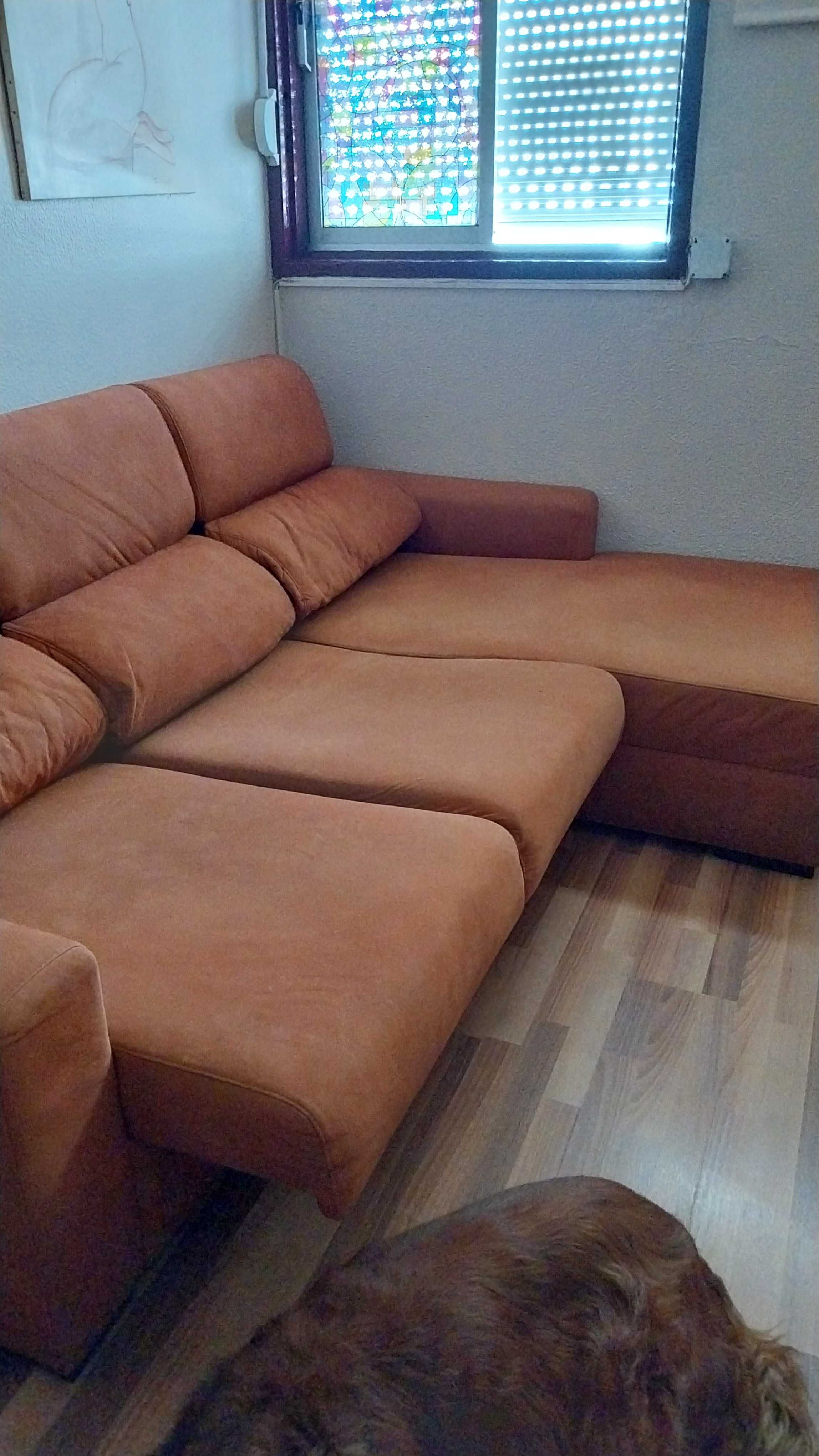 Sofa chaise long bom estado oferta candeeiro em madeira e tecido