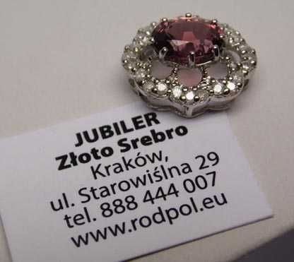 Srebrny wisior markiza różowy turmalin i diamenty.