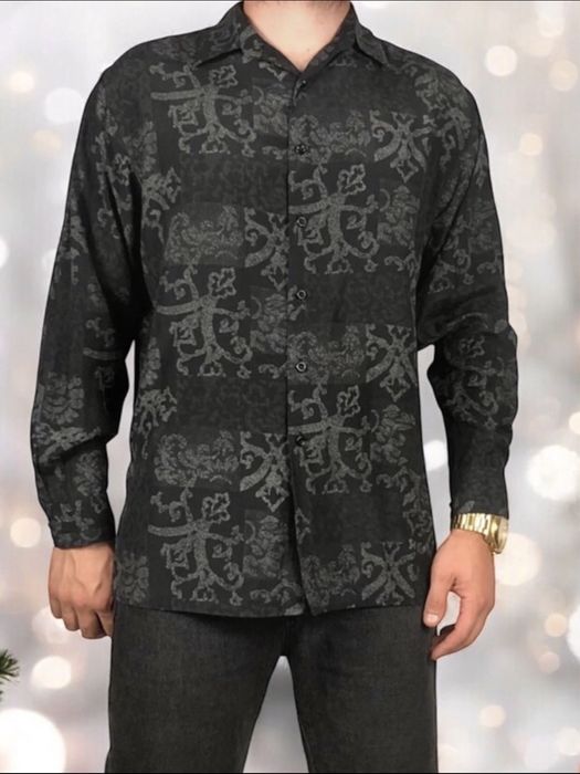 Czarna męska jedwabna świąteczna koszula ze wzorem na wigilie L/XL