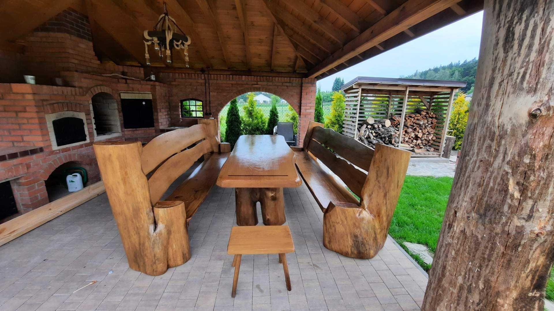Stół z jednego bala 320x110x10 blat monolith meble ogrodowe