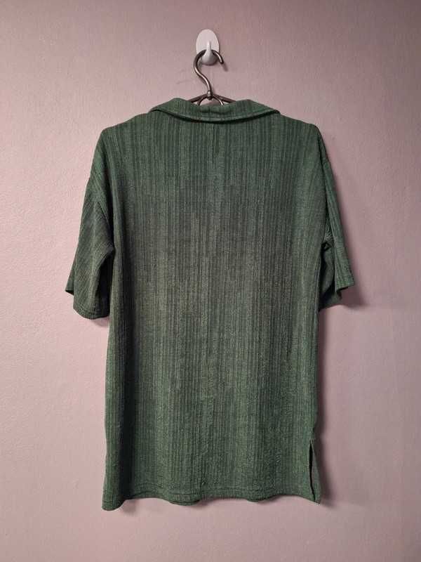 Butelkowa zieleń bluzka t-shirt z kołnierzykiem dekolt V letnia 36 S 8