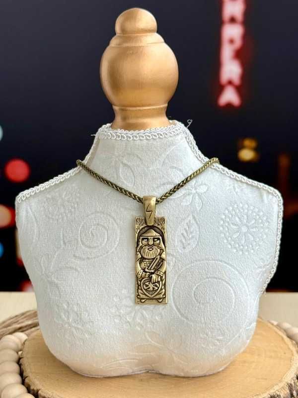 Naszyjnik stalowy Perun słowiański amulet wojownik runy etno