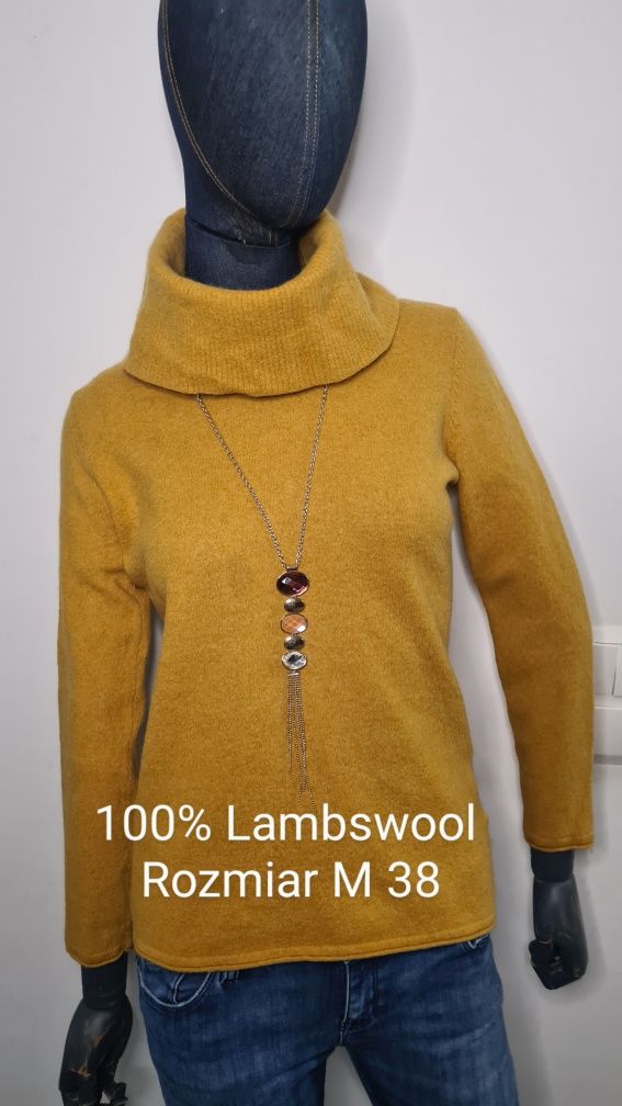 Golf 100% Lambswool. Wełna. Rozmiar M 38. Musztardowy.