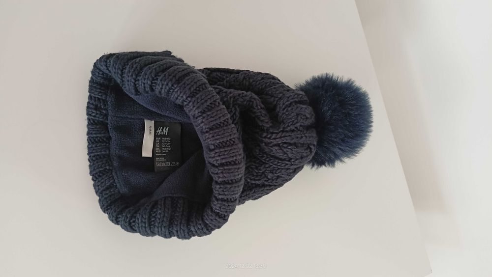 Czapka H&M zimowa granatowa z pomponem śliczna j.nowa S M 1złwys