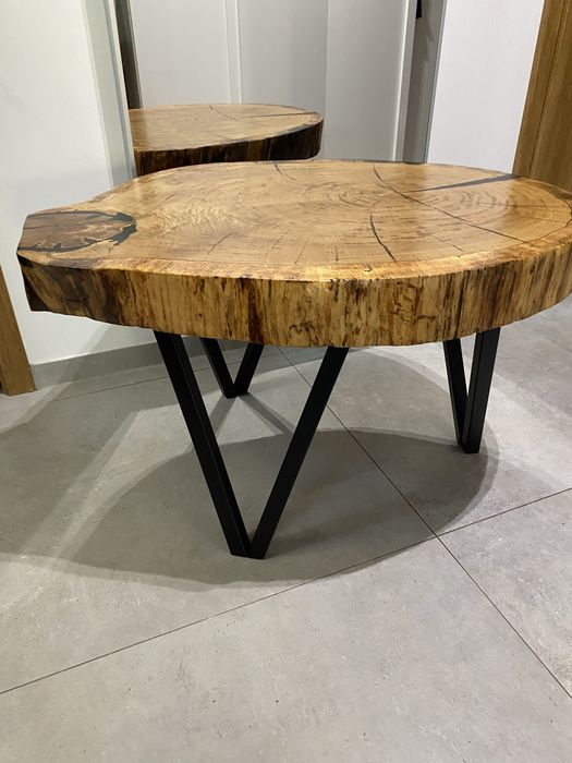 Stolik z plastra  dębu z żywią -92/75cm