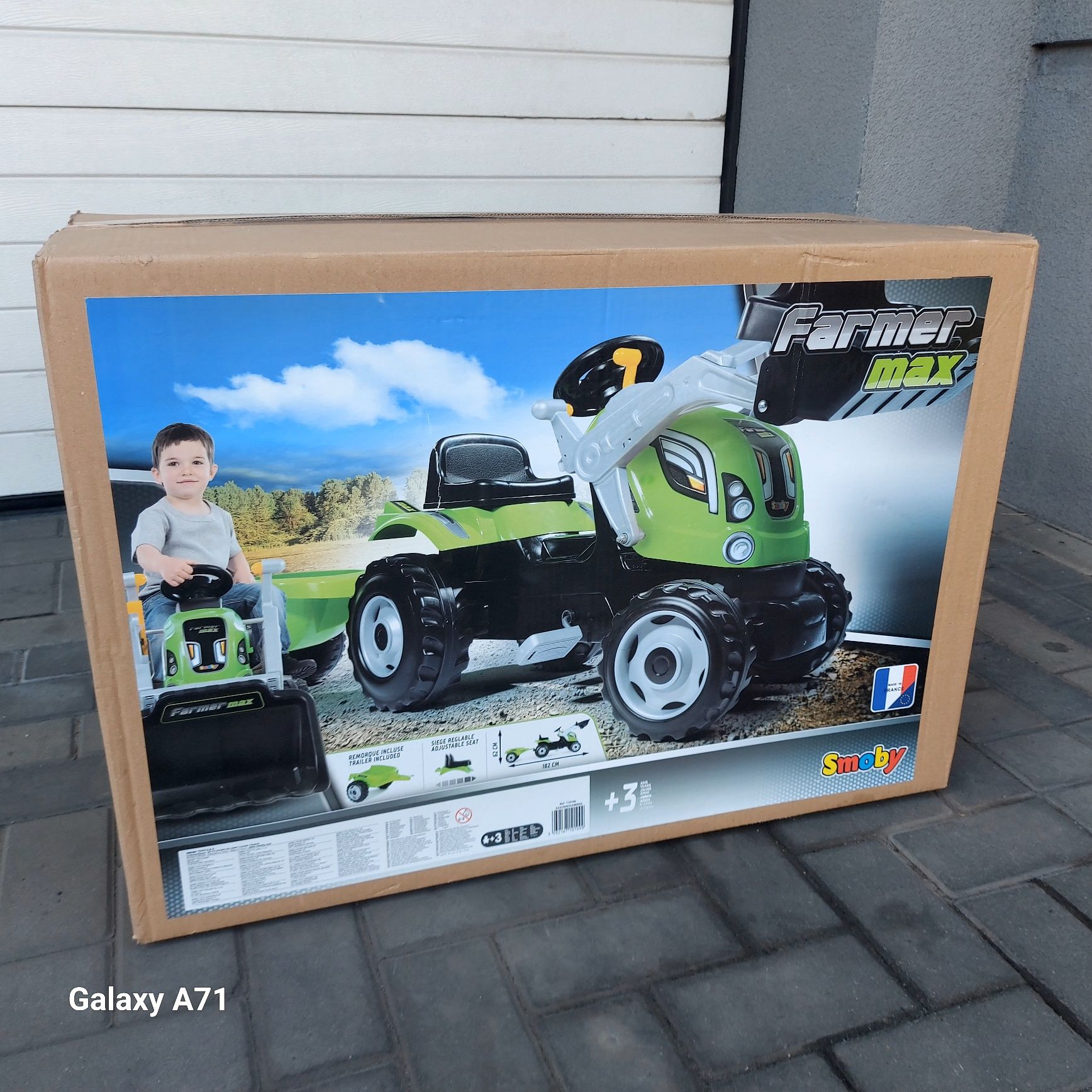 Nowy traktor na pedały z przyczepą i łycha farmer max snoby.
