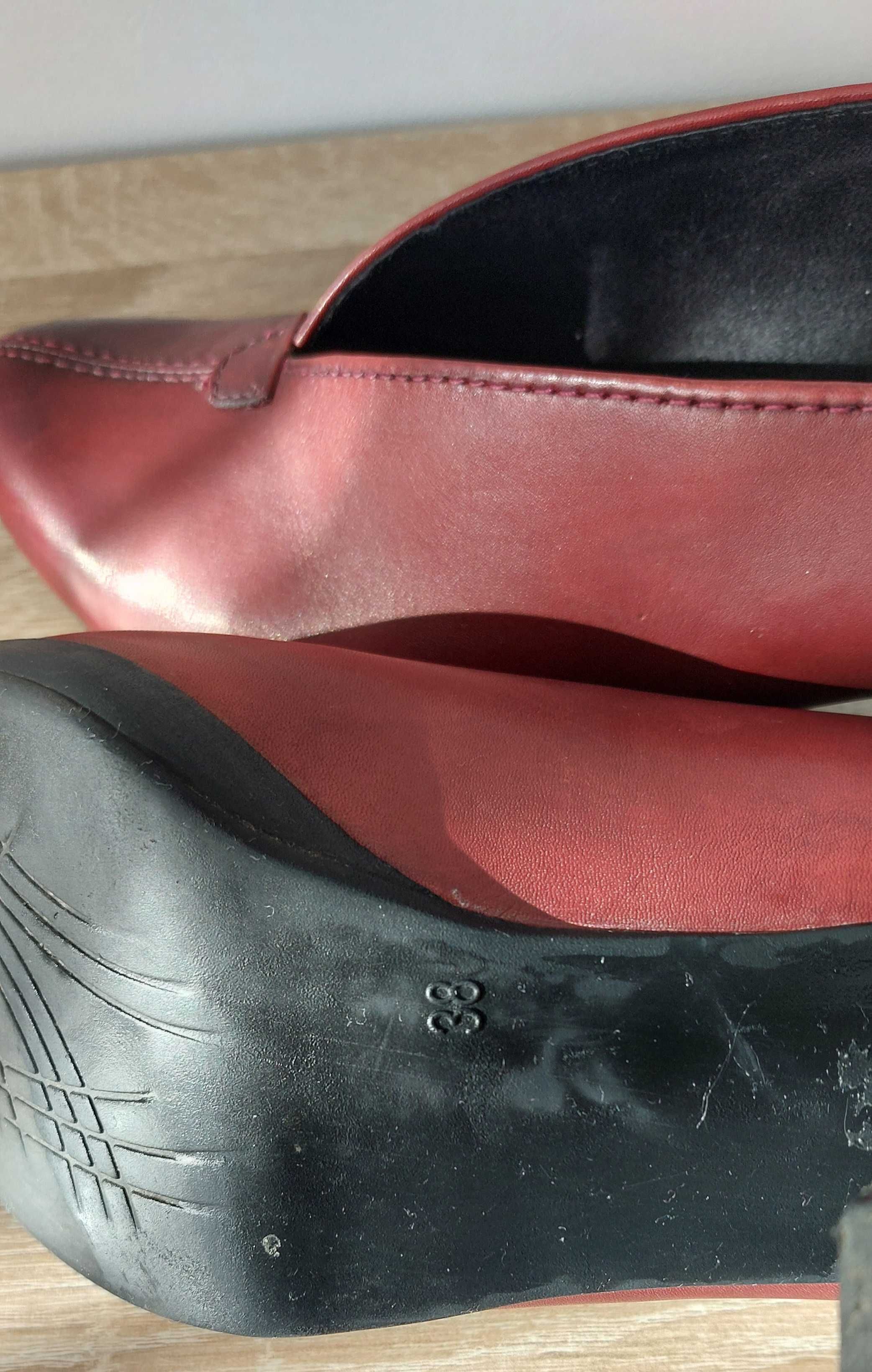 buty skórzane Marco Tozzi bordowe rozm.38