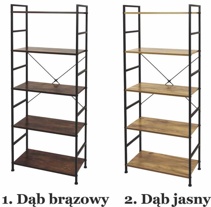 NOWY Regał Na Książki Loft Metalowy Stelaż Półki Dąb Do Biura OKAZJA