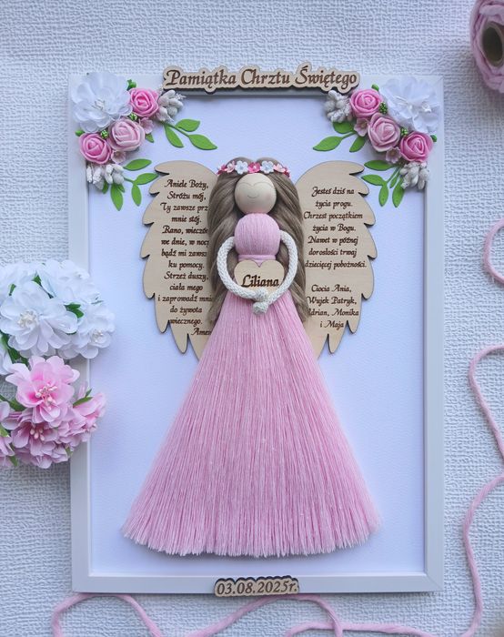 Pamiątka personalizowana na chrzest anioł stróż upominek na chrzciny