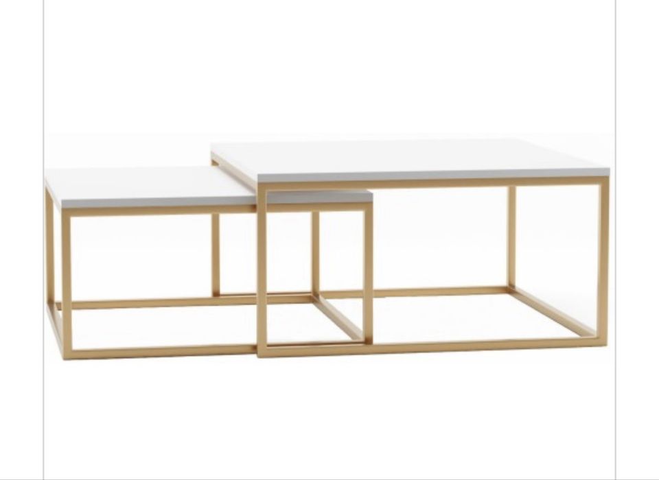 Zestaw dwoch stolików kawowych duzo marmur złoty