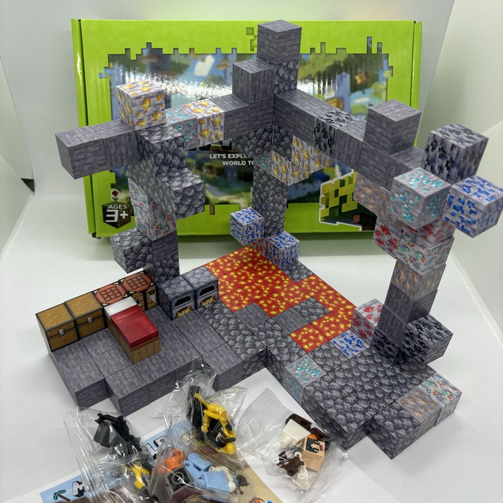 Магнітний конструктор Minecraft 128шт 4 фігурки майнкрафт кубики лава