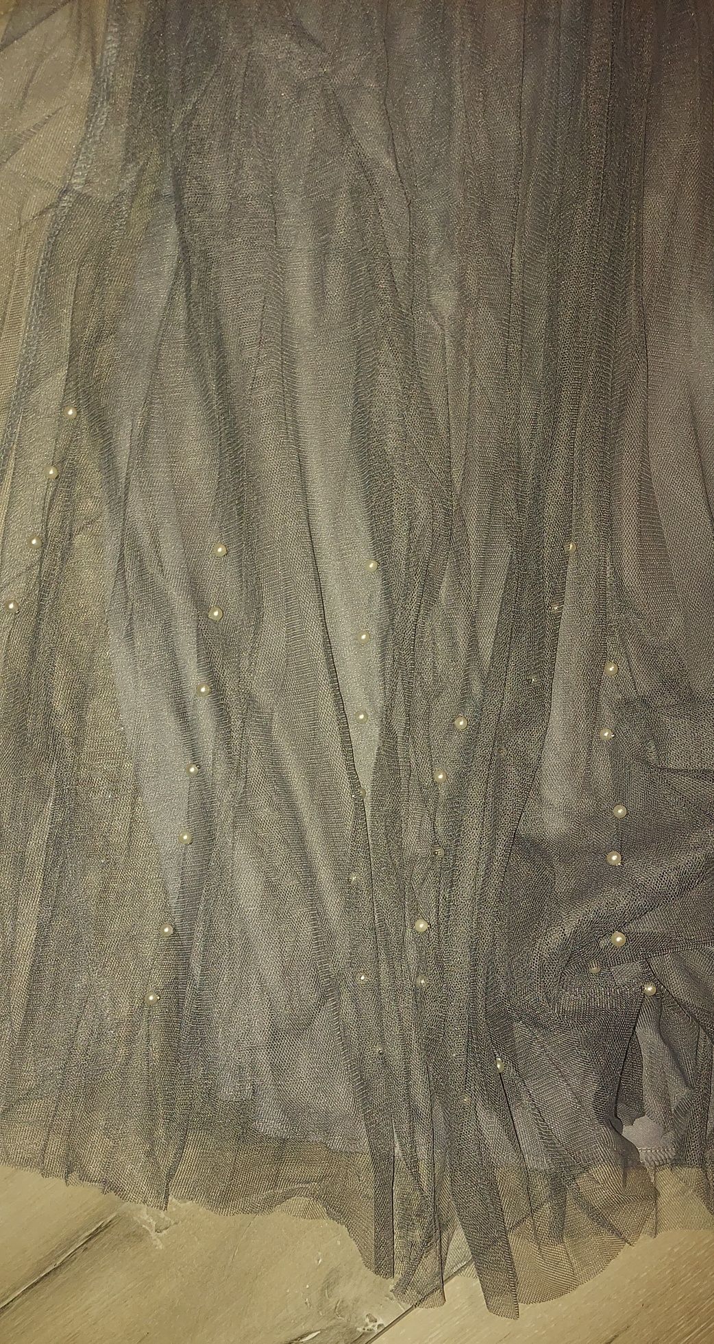 Spódnica spódniczka tiulowa szara z koralikami