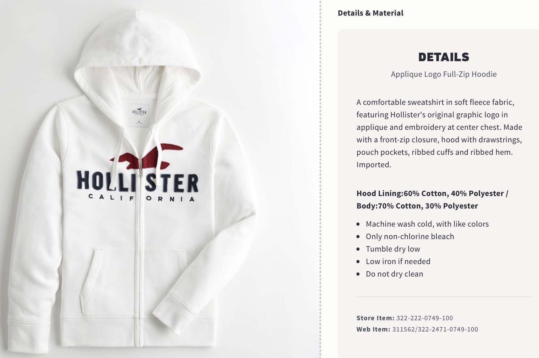 Bluza z kapturem Applique Logo Full-Zip Hoodie Hollister size: M