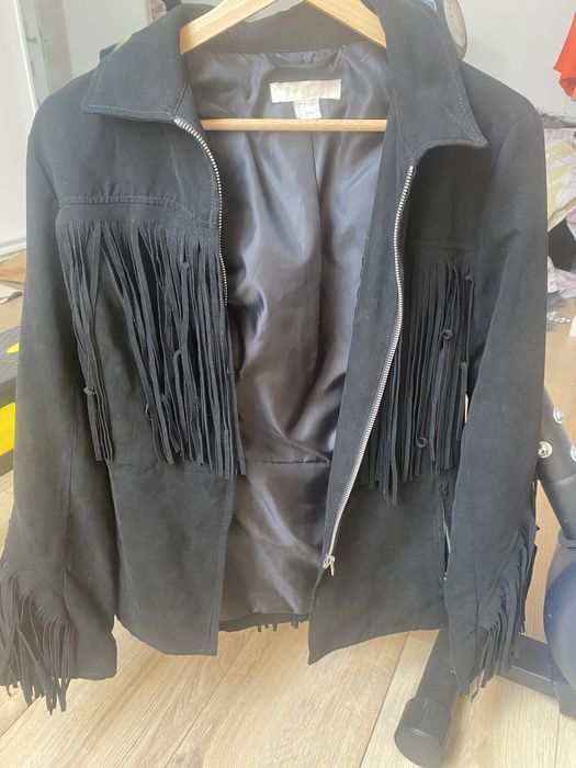 Kurtka ramoneska zamsz z frędzlami h&m