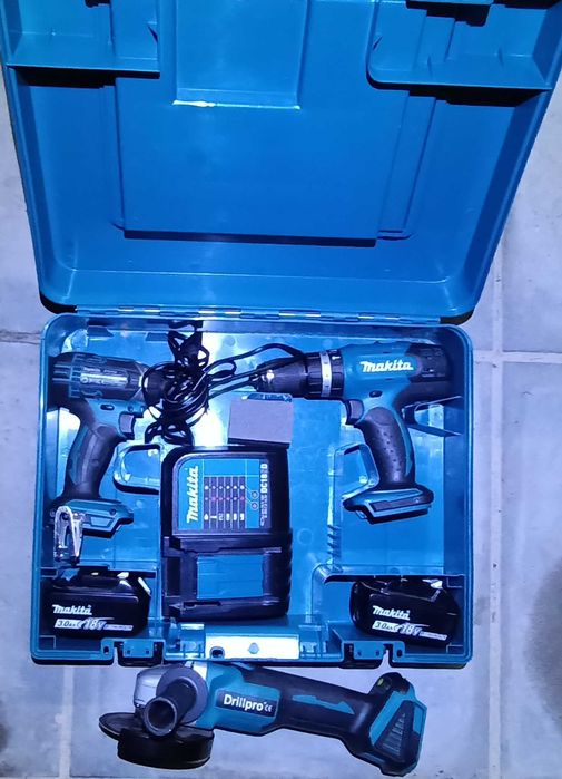 Zestaw combo Makita, wkrętarka, zakrętarka plus szlifierka 18V