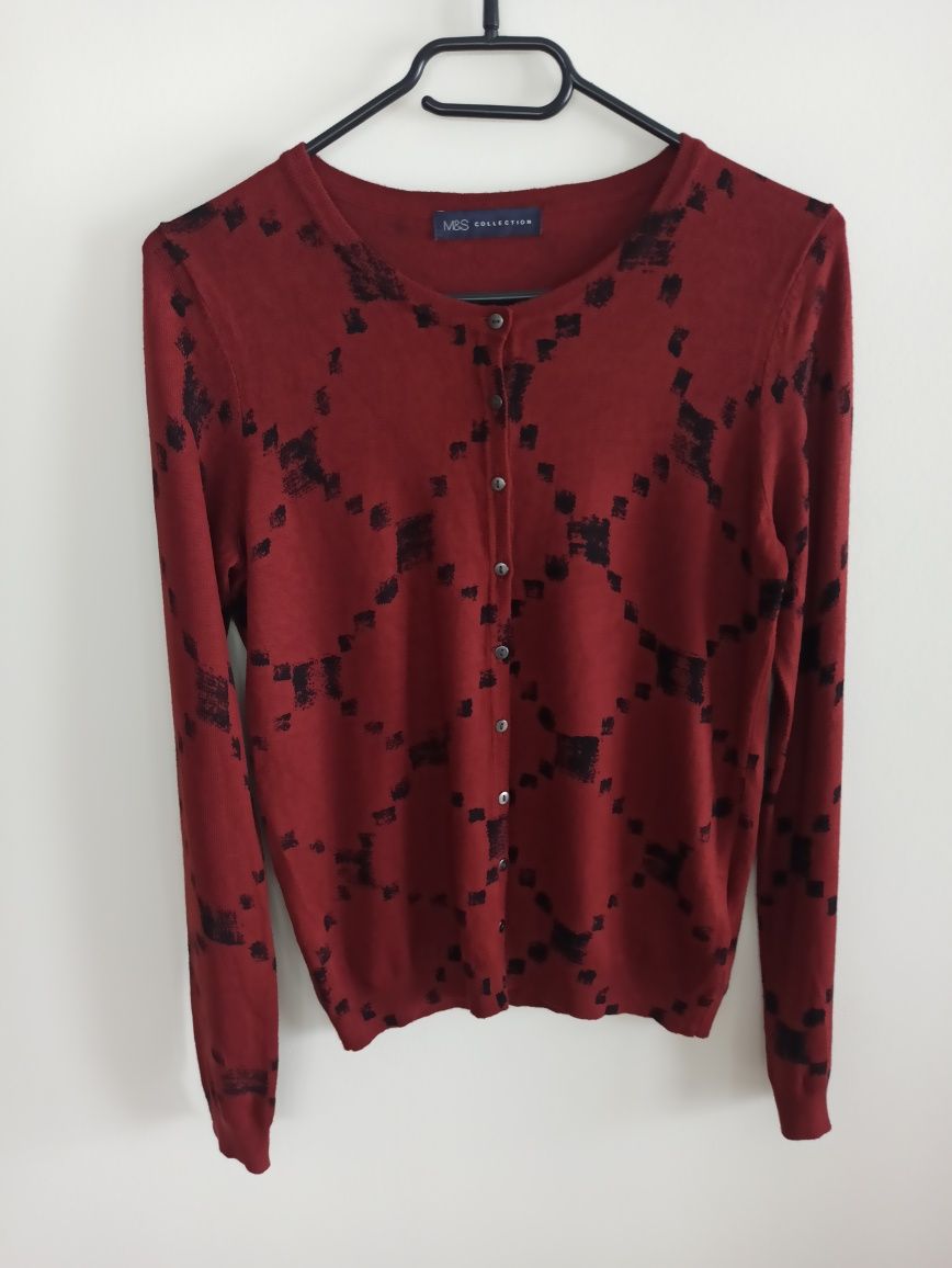 Sweter bluzka na guziki ciemno czerwony burgundowy M&S Collection S/36