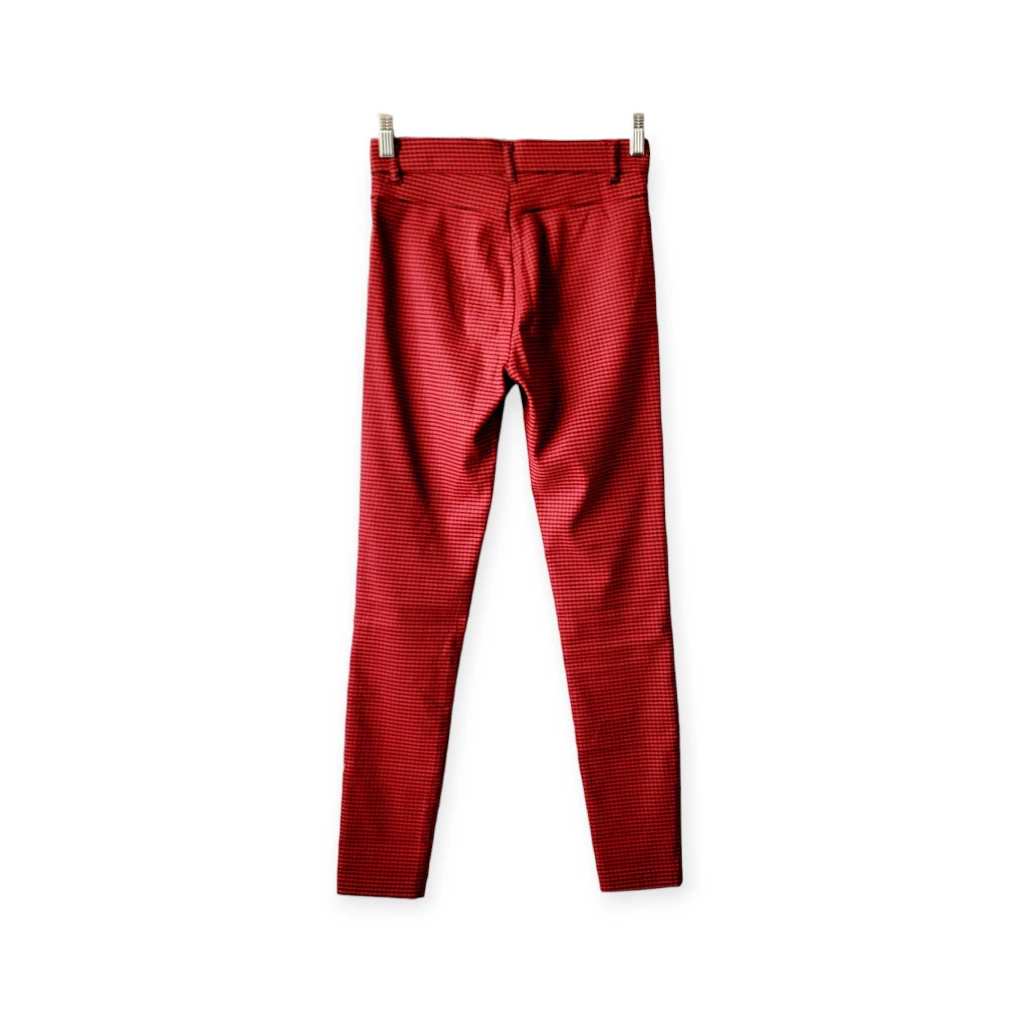 Czerwone czarne długie spodnie damskie S Zara wysoki stan w kratkę