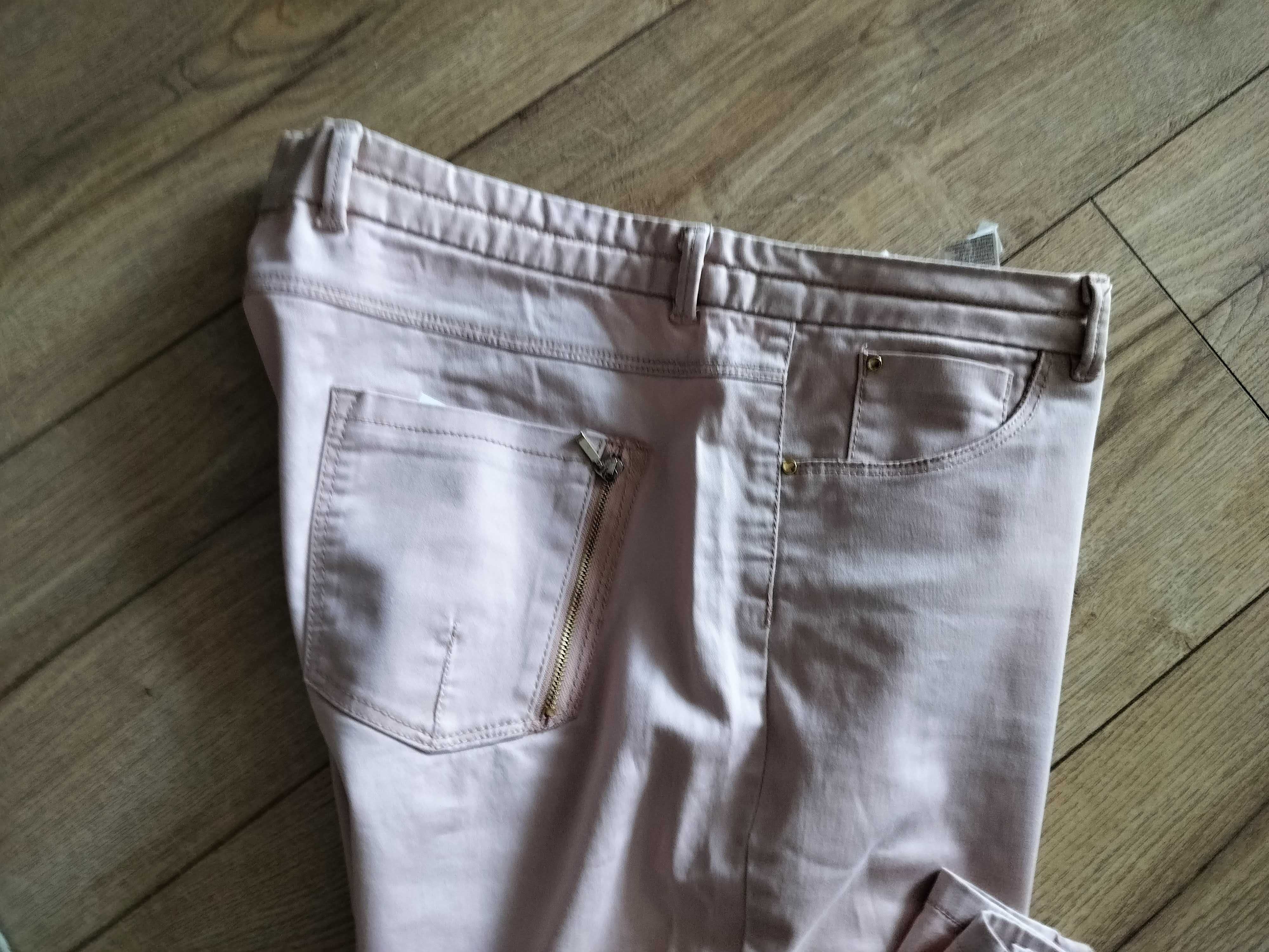 Spodnie damskie 42 Resrved lycra eleganckie z klasa pudrowy róż pas94