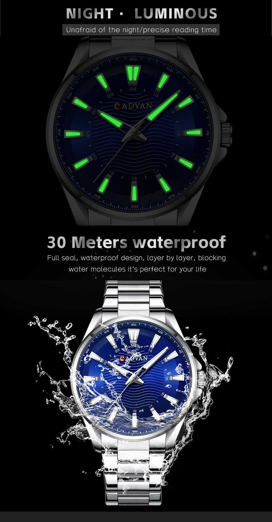 Klasyczny zegarek męski kwarcowy niebieski luma bransoleta pudełko
