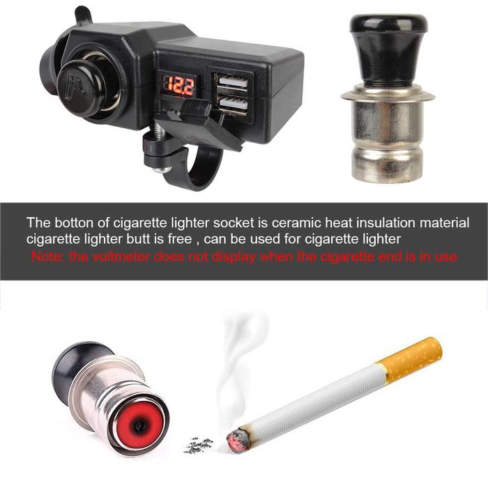 Ładowarka motocyklowa podwójne gniazdo USB z zapalniczką 3,4 A