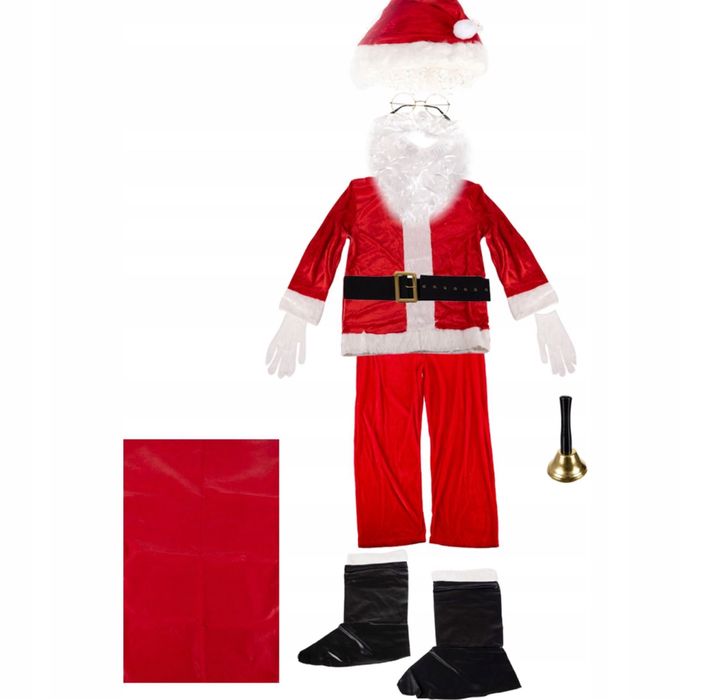 Strój Świętego Mikołaja Welurowy Premium 13 El Święty Mikołaj dzwonek