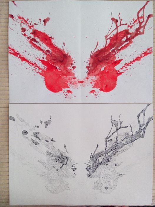 Pintura desenho original sangue Rorscharch - quadro tinta china linha