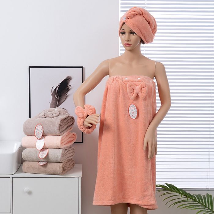 Полотенце-халат с микрофибры с чалмою женский