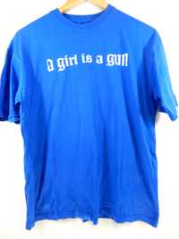 T-shirt niebieski napisy girl gun 34XS