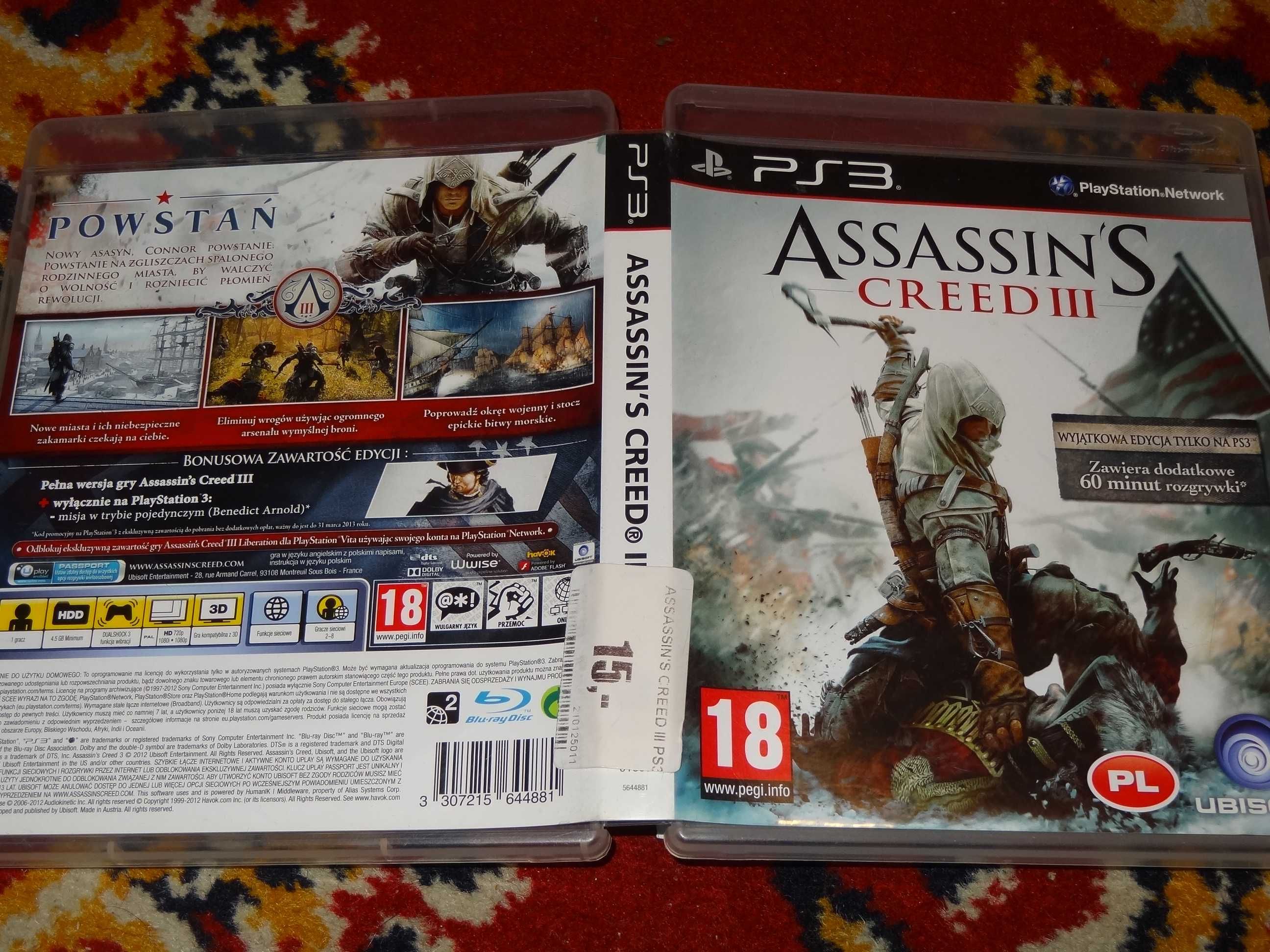 + Assassin's Crees 3 III PL + gra na PS3 polska wersja stan bdb