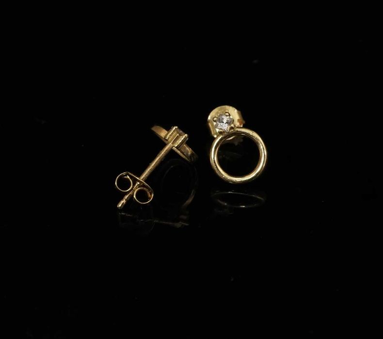 Złoto 585-złote kolczyki kółka z cyrkonią na sztyft