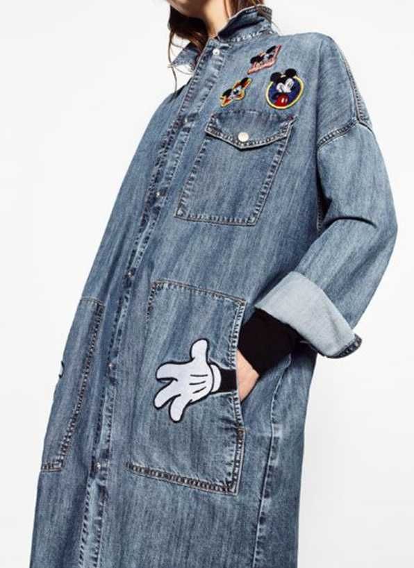 Zara jeansowy, dżinsowy płaszcz z Myszka Miki, Disney Mickey S, M , L