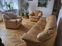 Skórzany wypoczynek - zestaw kanapa i 2 fotele